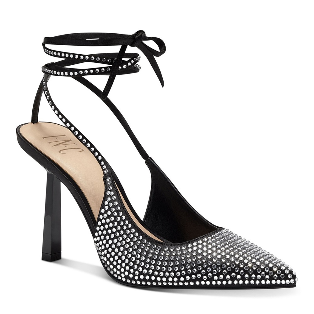 INC International concepts Sandaze Black Bling Lace Up Heels